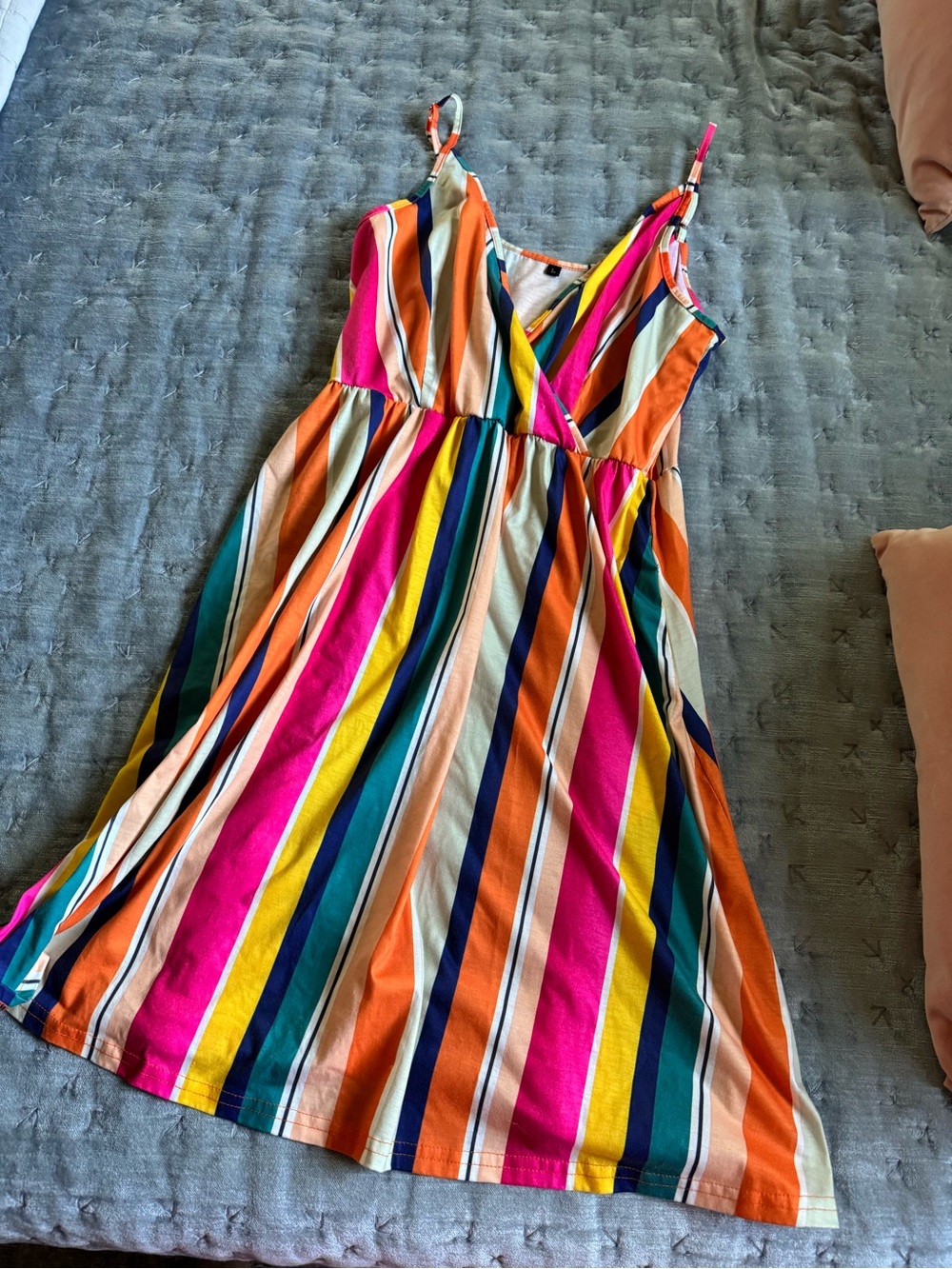 Girls Multicolor Stripe Sundress - Bright Pink, Orange, Yellow & Teal
